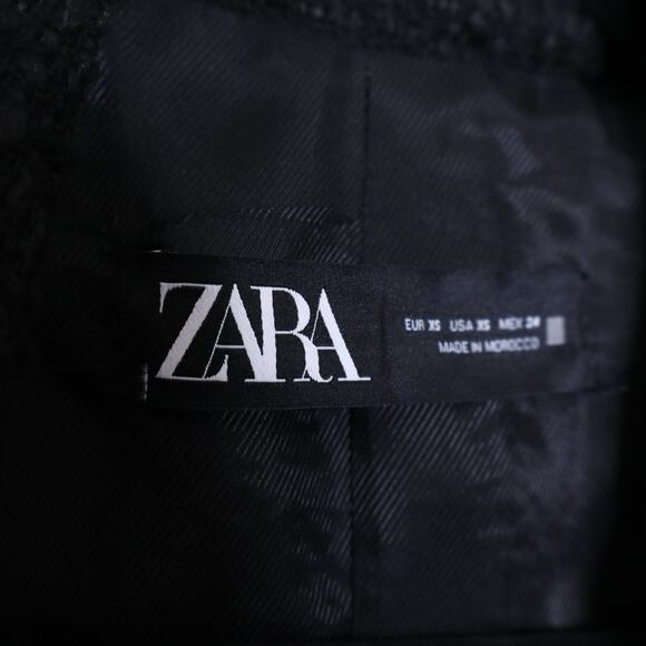 ZARA Double Breasted Textured Blazer Woven Tweed Black Gold Button Women's XS - Picture 14 of 15